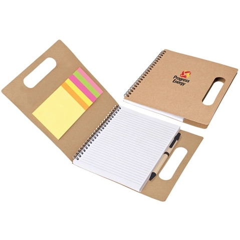 natural Handle Recycled Custom Notepad & Logo Pen - 7.5"w x 8"h