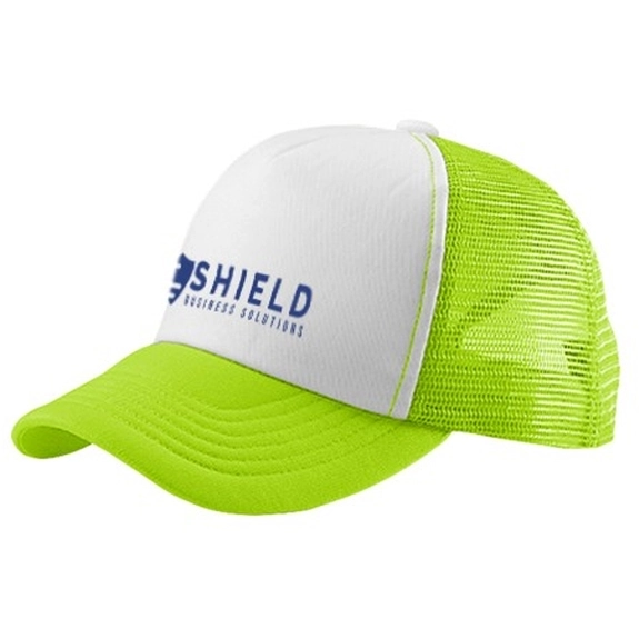 Neon Green/White Cotton/Mesh Snapback Promotional Trucker Cap