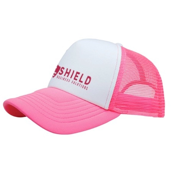 Neon Pink/White Cotton/Mesh Snapback Promotional Trucker Cap