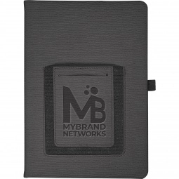 Black - Textured Faux Leather Custom Journal w/ Phone Pocket - 5.63"w x 8.5