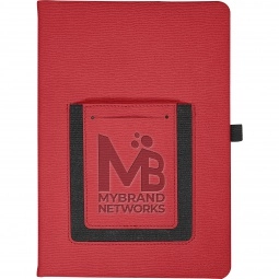 Red - Textured Faux Leather Custom Journal w/ Phone Pocket - 5.63"w x 8.5"h