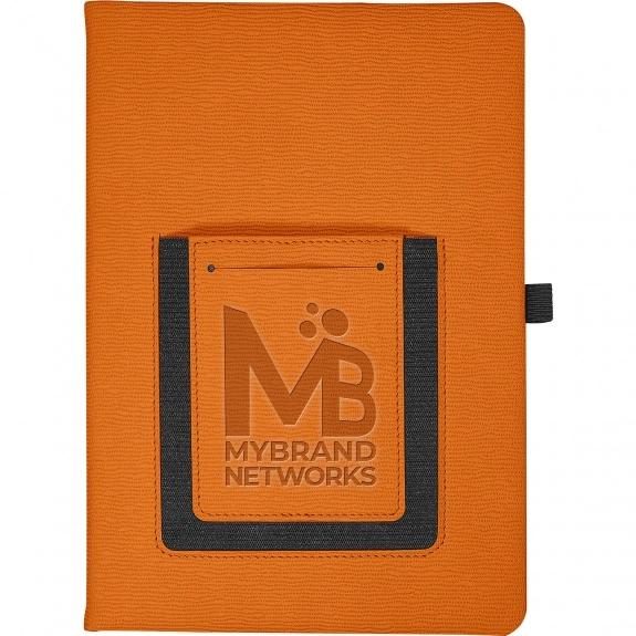 Orange - Textured Faux Leather Custom Journal w/ Phone Pocket
