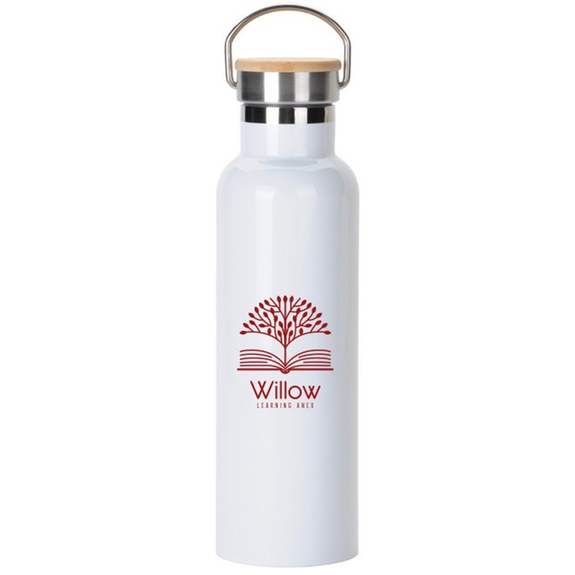 White Stainless Steel Bottle w/ Bamboo Lid - 20 oz.