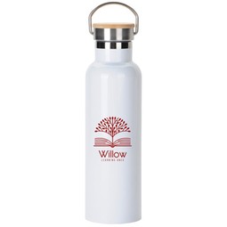 White Stainless Steel Bottle w/ Bamboo Lid - 20 oz.