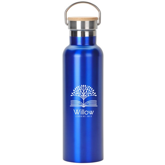 Blue Stainless Steel Bottle w/ Bamboo Lid - 20 oz.