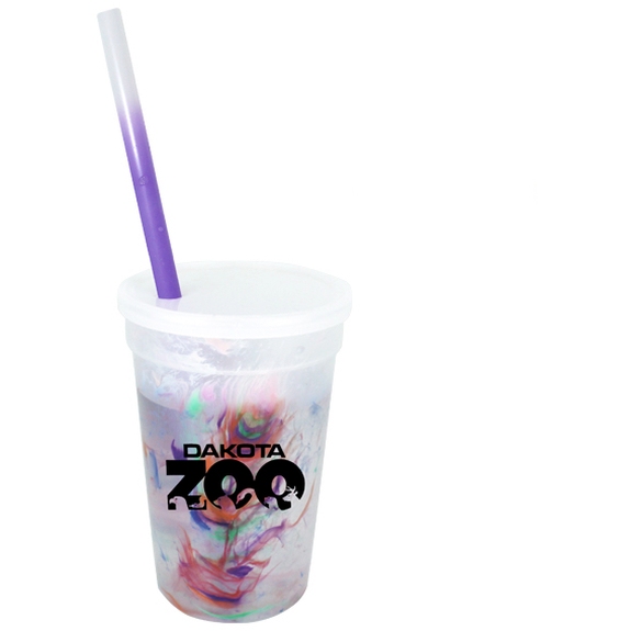 Frosted to purple - Mood Color Changing Custom Rainbow Confetti Cup - 17 oz