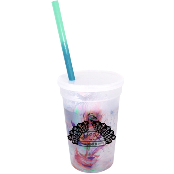 Green to blue - Mood Color Changing Custom Rainbow Confetti Cup - 17 oz.
