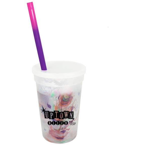 Pink to purple - Mood Color Changing Custom Rainbow Confetti Cup - 17 oz.