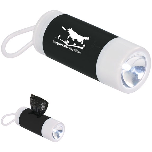 Black - Custom Logo Dog Waste Bag Dispenser w/ Flashlight