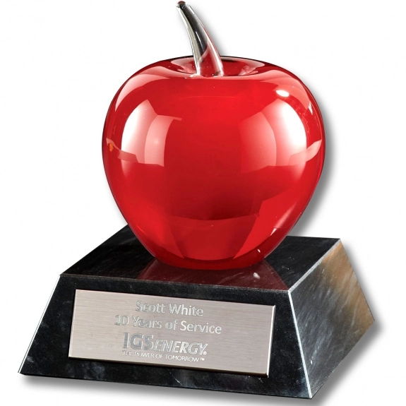 Red Glass Apple w/ Marble Base Custom Award - 4.5'w x 6"h x 4.5"d