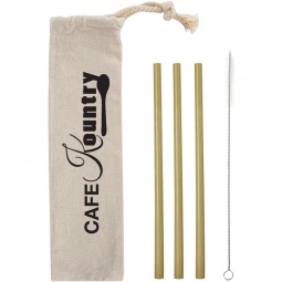 Natural - 3-Piece Bamboo Straw Kit in Custom Cotton Pouch