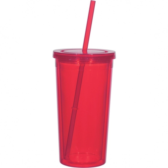 Trans Red - Double Wall Hot/Cold Custom Tumbler w/ Straw - 24 oz.