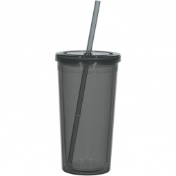 Trans Charcoal - Double Wall Hot/Cold Custom Tumbler w/ Straw - 24 oz.