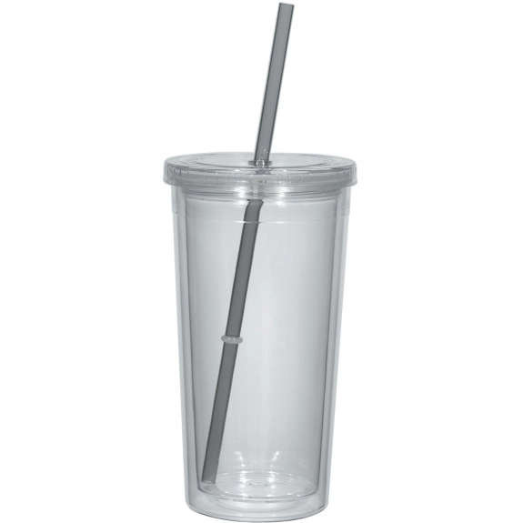 Clear/Charcoal - Double Wall Hot/Cold Custom Tumbler w/ Straw - 24 oz.