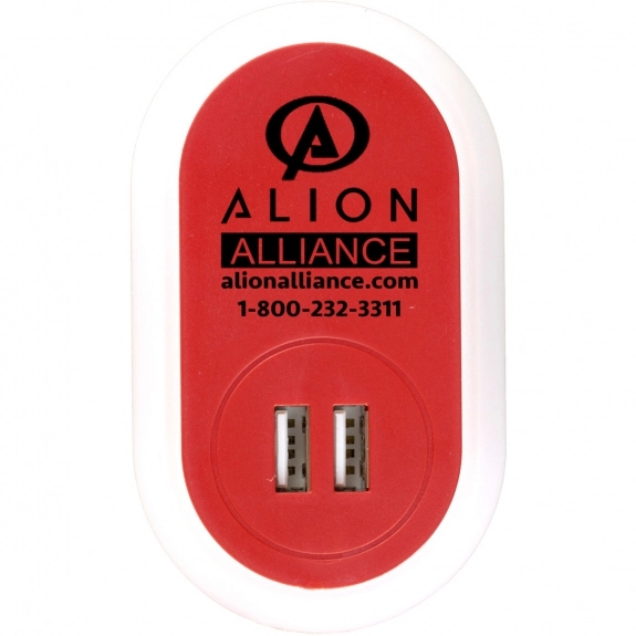 Red UL Listed USB Custom Wall Charger w/ Night Light
