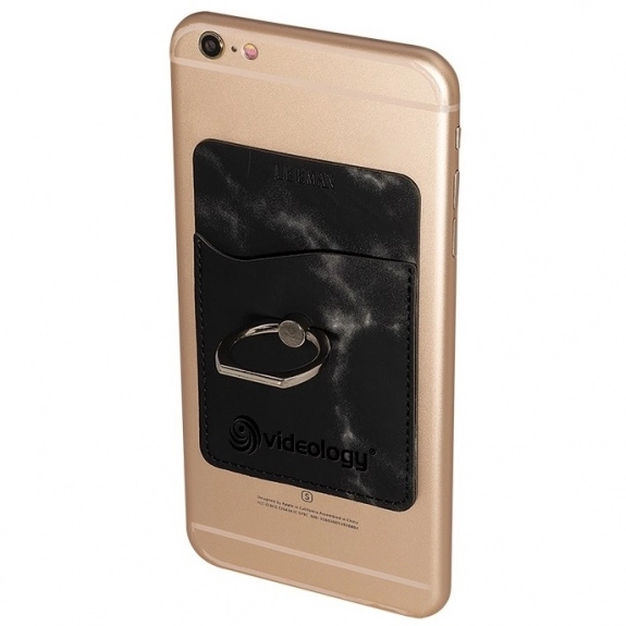 Black LEEMAN NYC Marble Custom Cell Phone Wallet w/ Ring