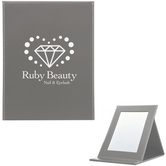 Gray - Leatherette Foldaway Vanity Custom Mirror