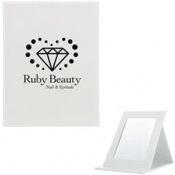 White - Leatherette Foldaway Vanity Custom Mirror