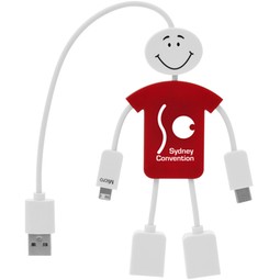 Red - Techmate 3-in-1 Custom Charging Cable & USB Hub