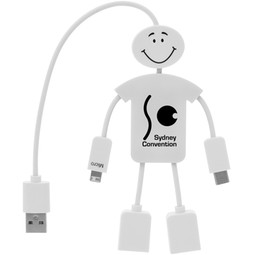 White - Techmate 3-in-1 Custom Charging Cable & USB Hub