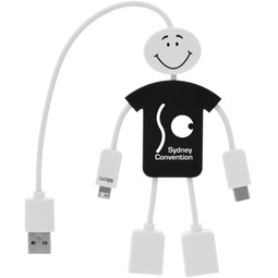 Black - Techmate 3-in-1 Custom Charging Cable & USB Hub