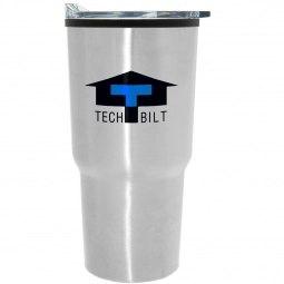 Silver Dual Wall Stainless Steel Tapered Custom Tumbler w/ Plastic Liner 