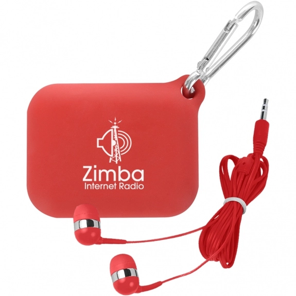 Red Silicone Custom Tech Pouch w/ Earbuds