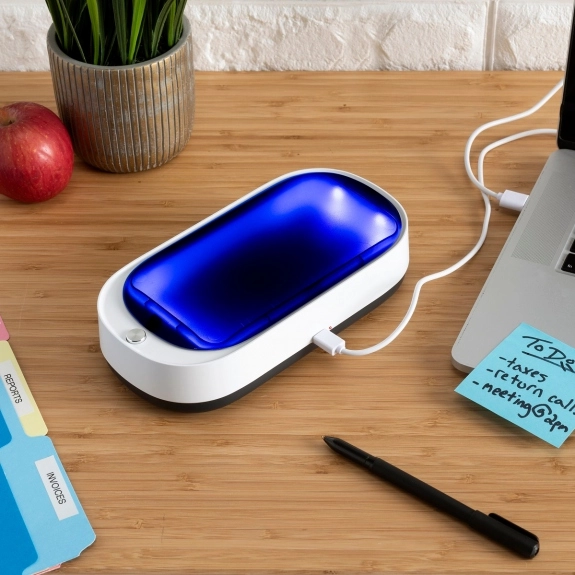In use - UV Germ Free Custom Phone Sterilizer Box w/ Wireless Charger