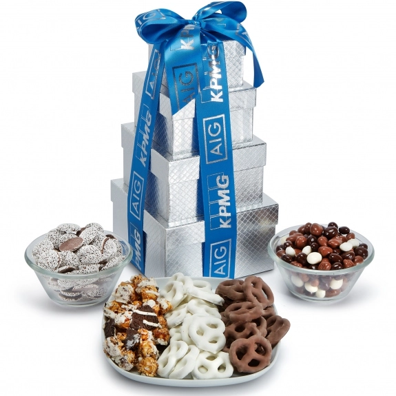 Silver 4-Tier Custom Chocolate Bliss Snack Tower