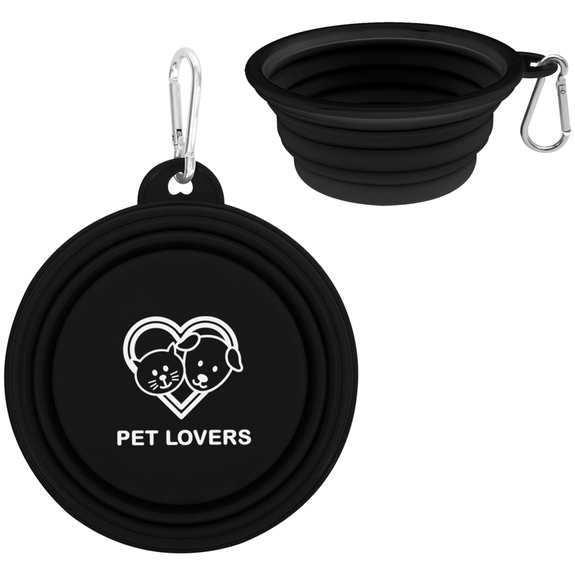 Black - Collapsible Custom Logo Pet Bowl w/ Carabiner