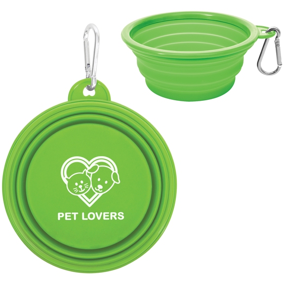 Lime Green - Collapsible Custom Logo Pet Bowl w/ Carabiner