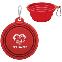 Red - Collapsible Custom Logo Pet Bowl w/ Carabiner