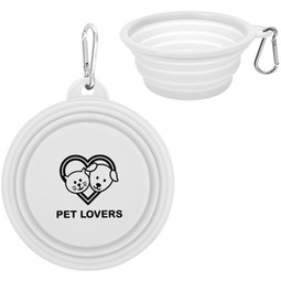White - Collapsible Custom Logo Pet Bowl w/ Carabiner