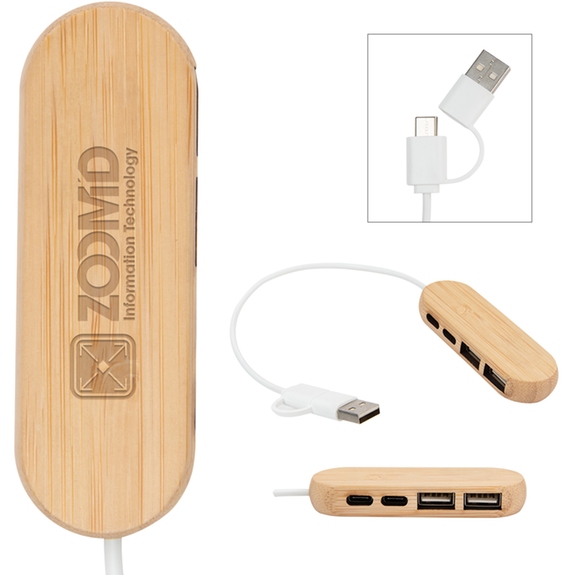 Dual Input Bamboo Custom USB Hub