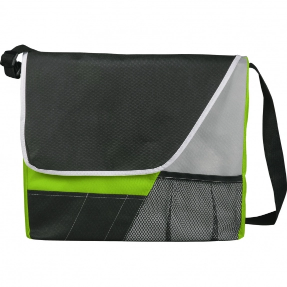 Mesh Front Pocket Promotional Messenger Bag - 14 w x 13.5 h x 4 d | e