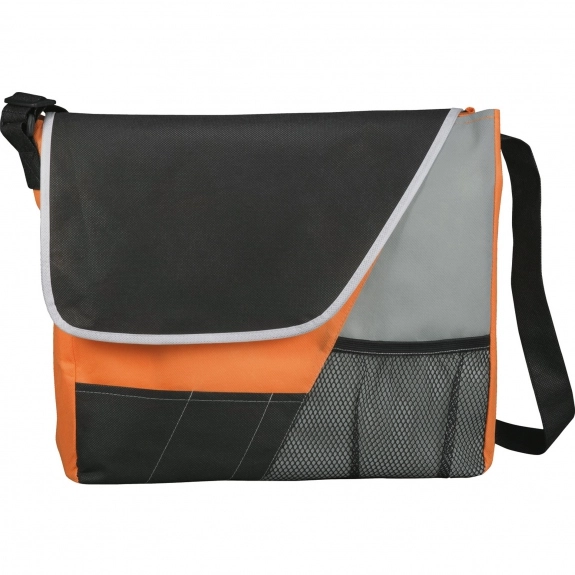 Mesh Front Pocket Promotional Messenger Bag - 14 w x 13.5 h x 4 d | e