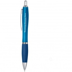 Translucent Blue Contour Custom Pen w/ Rubber Grip