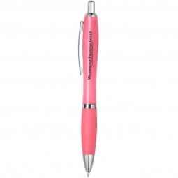 Translucent Pink Contour Custom Pen w/ Rubber Grip