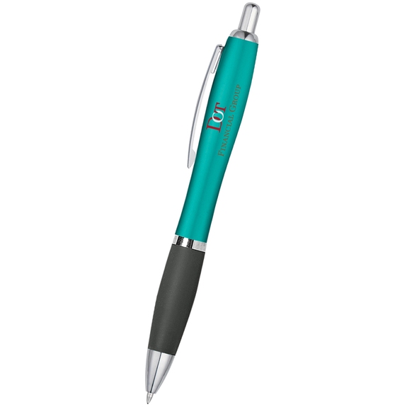 Metallic Teal Contour Custom Pen w/ Rubber Grip