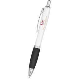 White / Black Contour Custom Pen w/ Rubber Grip