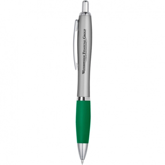 Silver/Green Contour Custom Pen w/ Rubber Grip