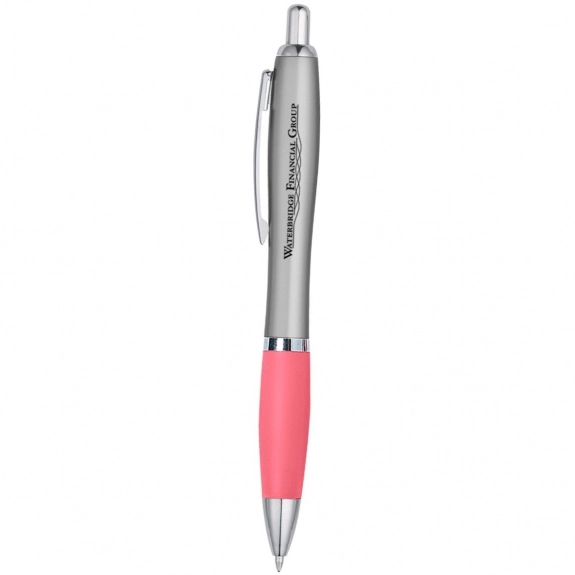 Silver/Pink Contour Custom Pen w/ Rubber Grip