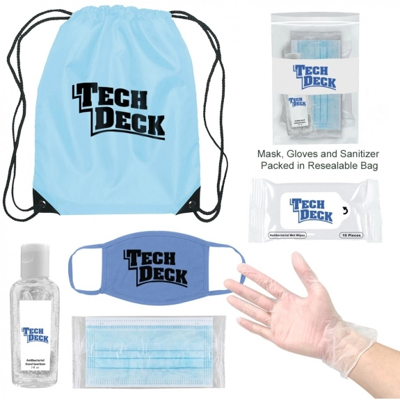 Light Blue On-The-Go Backpack Promotional Care Kit