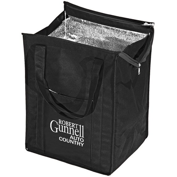 Black - Insulated Polytex Promotional Tote Bag w/ Zipper