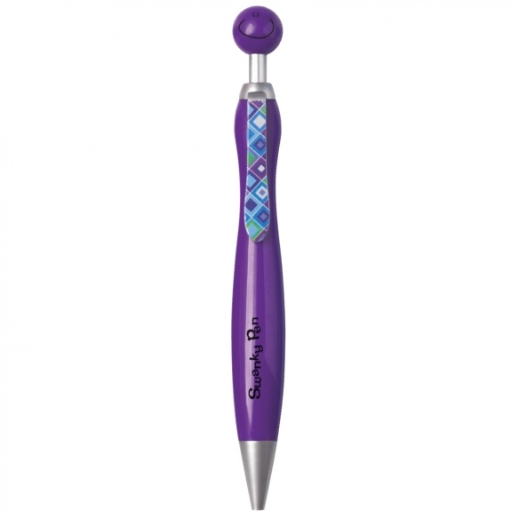 Purple/Diamond Happy Face Promotional Pen w/ Funky Tie Clip