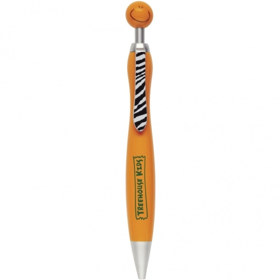 Orange/Zebra Happy Face Promotional Pen w/ Funky Tie Clip