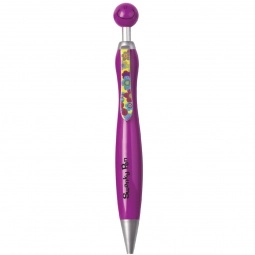 Pink/Floral Happy Face Promotional Pen w/ Funky Tie Clip