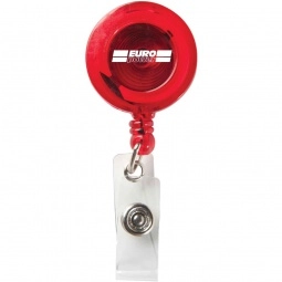 Trans. Red Retractable Promo Badge Holder Clip - Round w/ Alligator Clip