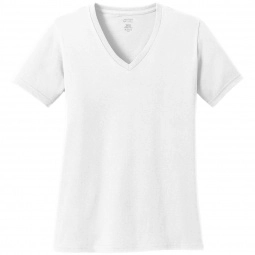 White White Port & Company V-Neck Custom T-Shirts 