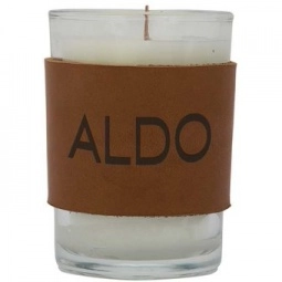 Tan Traverse Leather Wrapped Scented Custom Candle - 8 oz.